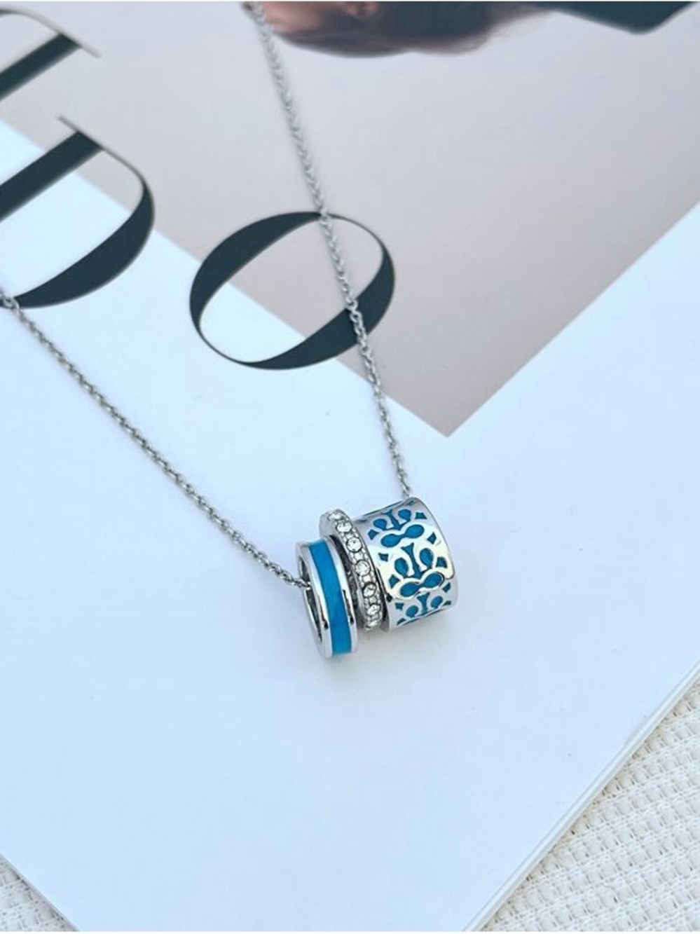 Silver and Blue Filigree Pendant Necklace - Women Jewelry